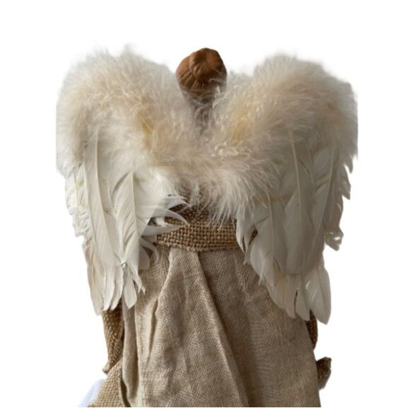 Vintage Angel Tree Topper Figurine Porcelain Head Hands Feather Wings Beige 14" - Picture 4 of 9